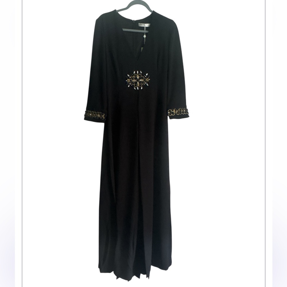 Trina Turk Black Maxi Dress with Gold Embellishments